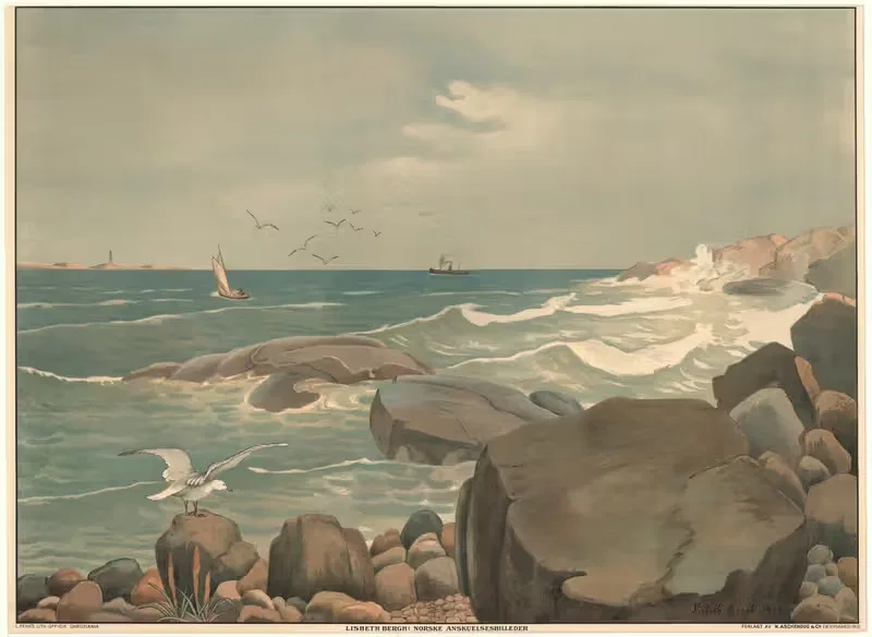 Coastal Landscape in Norway. Прибрежный пейзаж в Норвегии by Лисбет Берг, 1913 — digital art print download