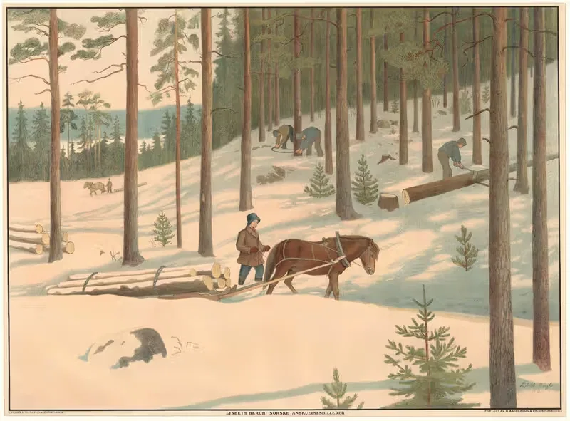 Заготовка и транспортировка древесины. by Лисбет Берг, 1913 — digital art print download