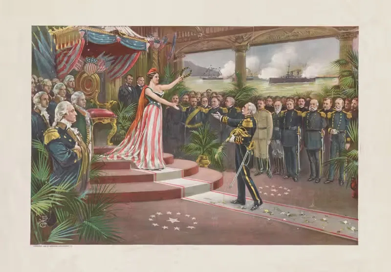 Приветствие Америки Дьюи by Американская Литографическая Компания, 1899 — digital art print download