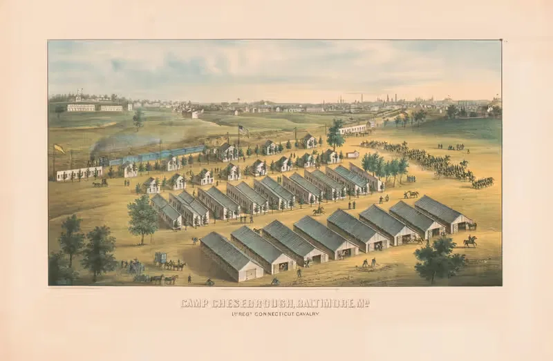 Camp Chesebrough, Baltimore, MD, 1st Rgt. Connecticut Cavalry — E. Sachse & Co.