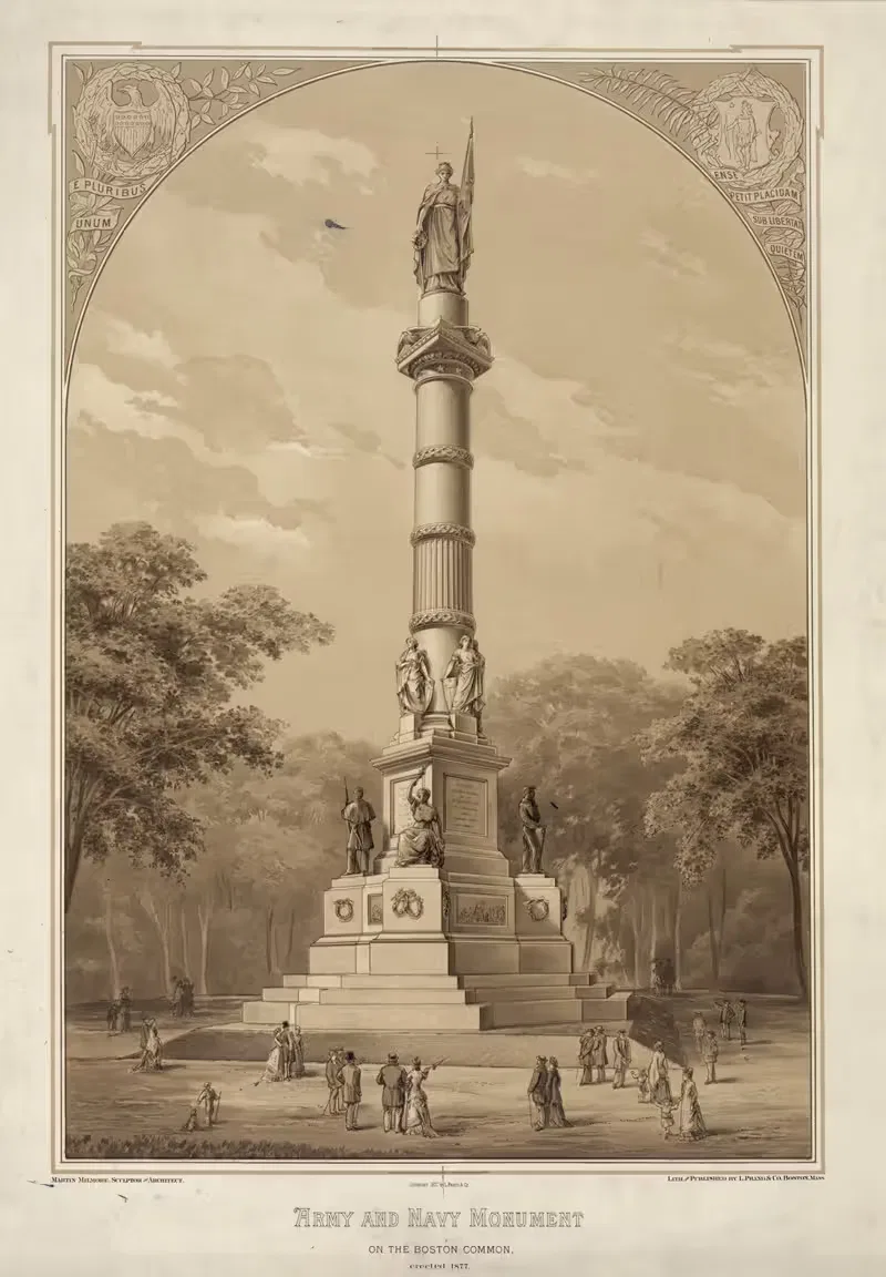 Army and Navy monument on the Boston Common, erected 1877 — Louis Prang & Co.
