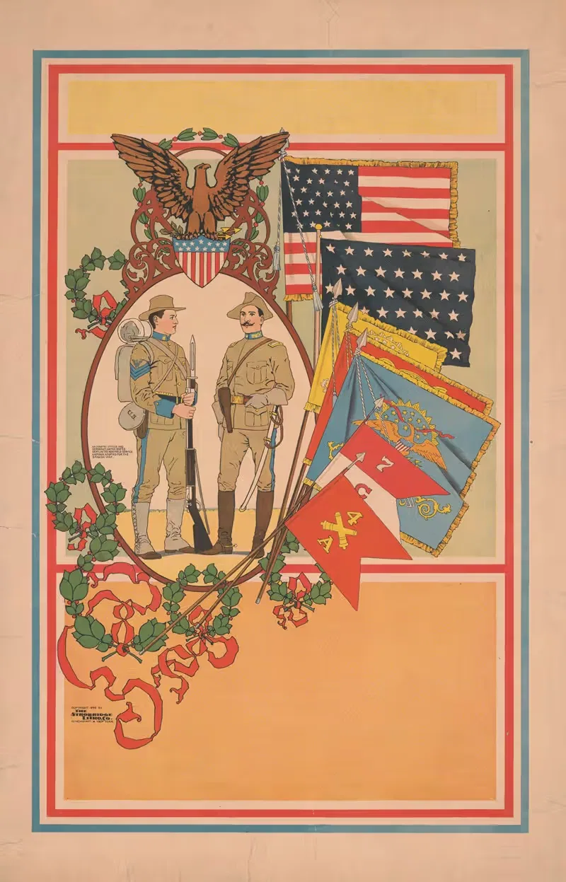 Spanish American soldiers and flags — Strobridge & Co. Lith.