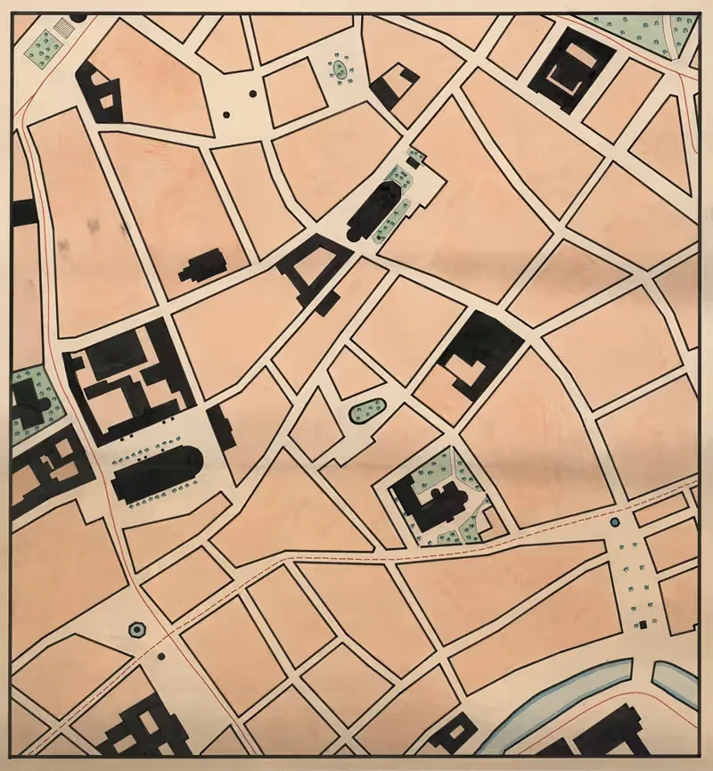 Map of Frue Plads, Rundetårn, and Strøget — Anonymous