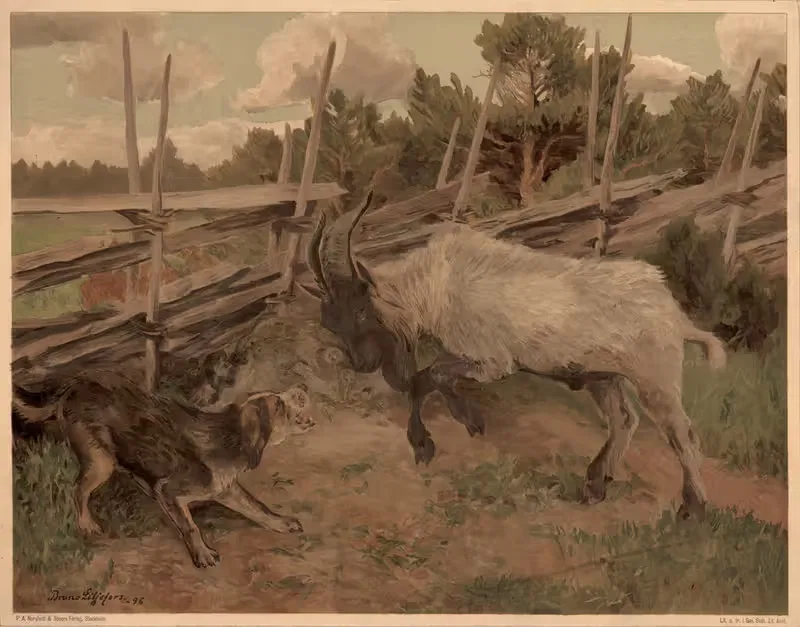 The puppy and the kid goat — Bruno Liljefors