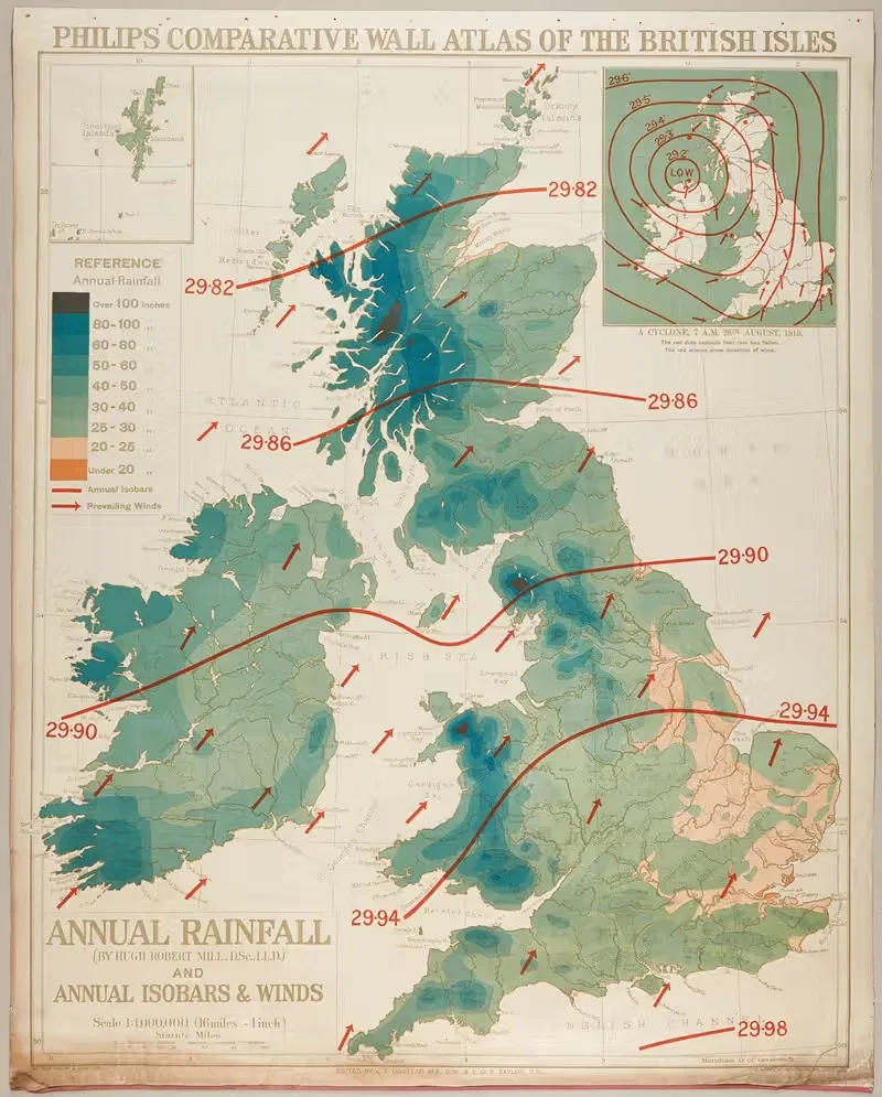 British Isles – Annual Rainfall by George Philip & Son, 1920 — digital art print download