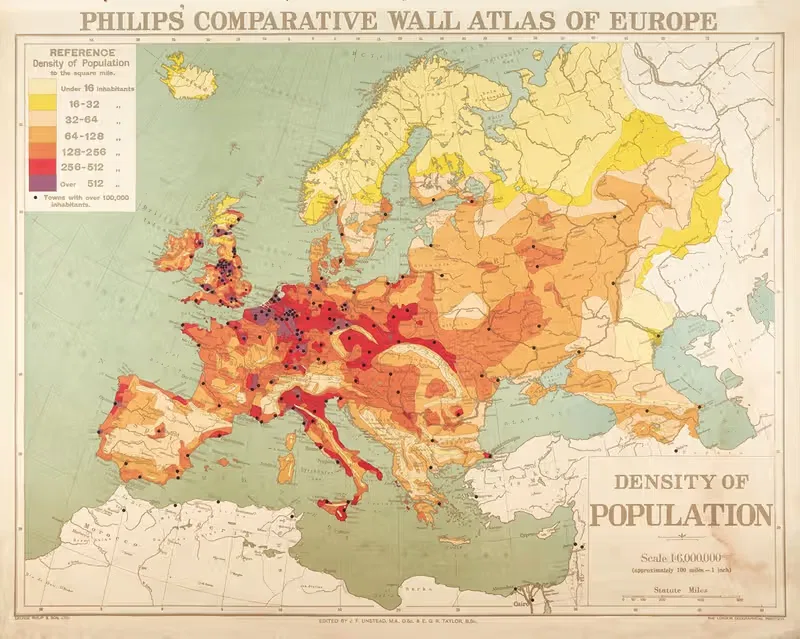Europe – Density of population — George Philip & Son