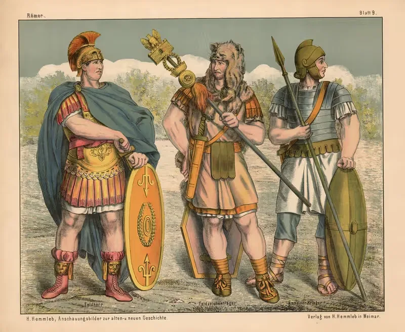 Romere; Feldherr. Feldzeichenträger. Gemeiner Krieger. — H. Hemmleb