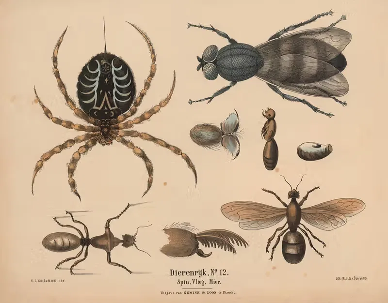 Spin, Vlieg, Mier by Hendrik Jan van Lummel, 1841 — digital art print download
