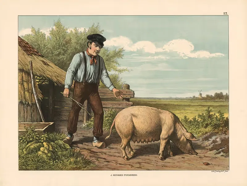 Farmer and sow by J. Muusses, 1910 — digital art print download