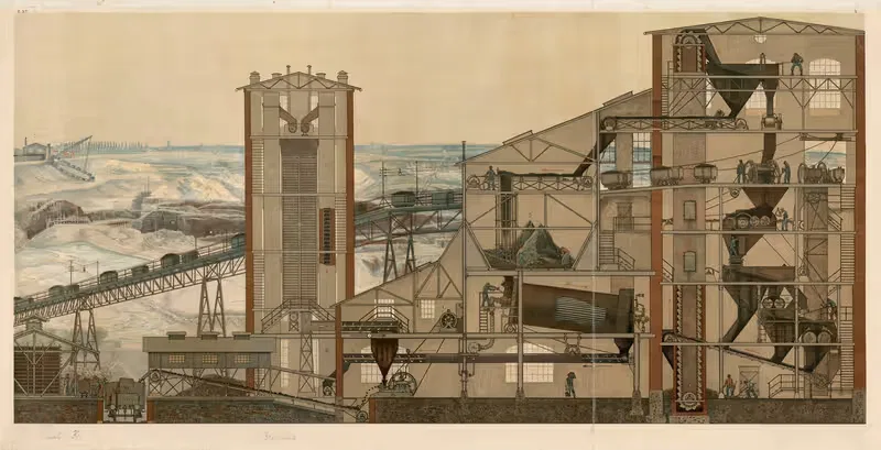 Угольная шахта и производство брикетов by Йозеф Клемм, 1910 — digital art print download