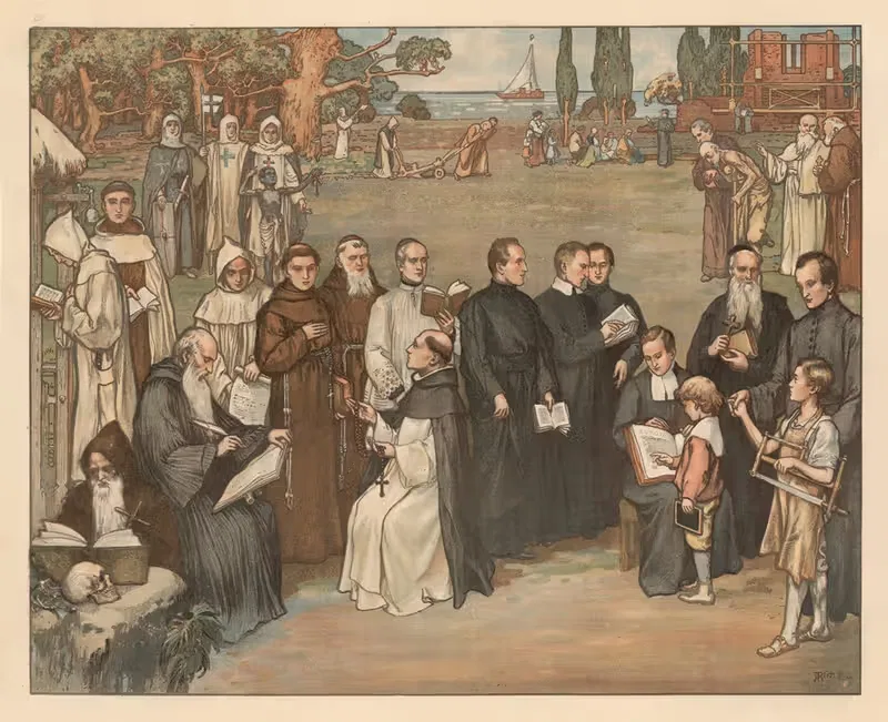Monastic life, monks by Josef Reich, 1911 — digital art print download