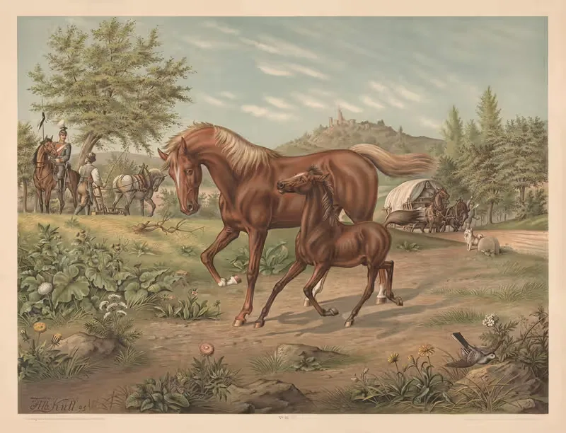 Лошадь и жеребенок by Отто Шпектер, 1880 — digital art print download