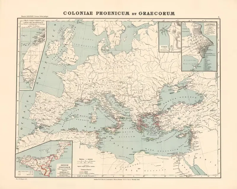 Coloniae Phoenicum et Graecorum by Heinrich Kiepert, 1914 — digital art print download