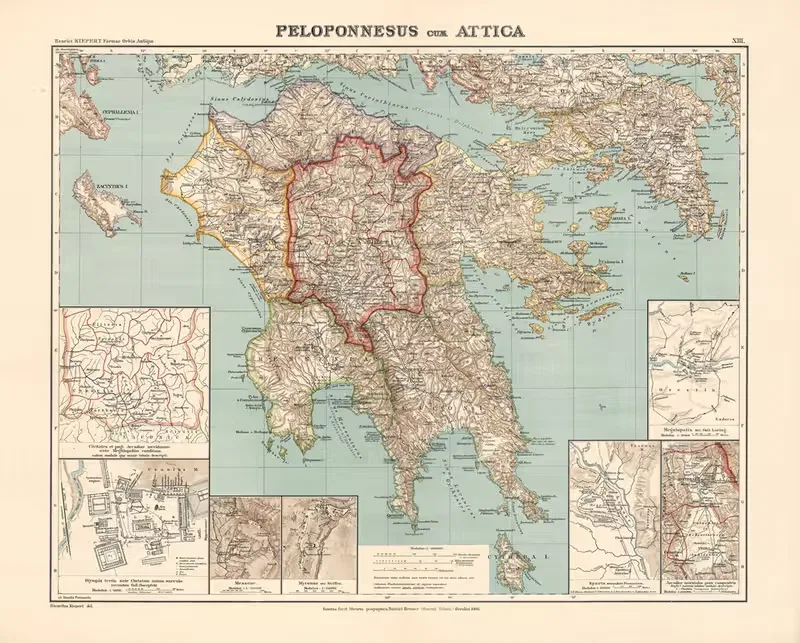 Peloponneses cum Attica — Heinrich Kiepert