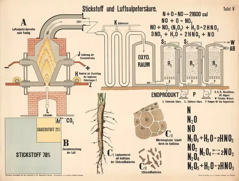Nitrogen and Nitric Acid by Richard Otto Fischer, 1913 — digital art print download
