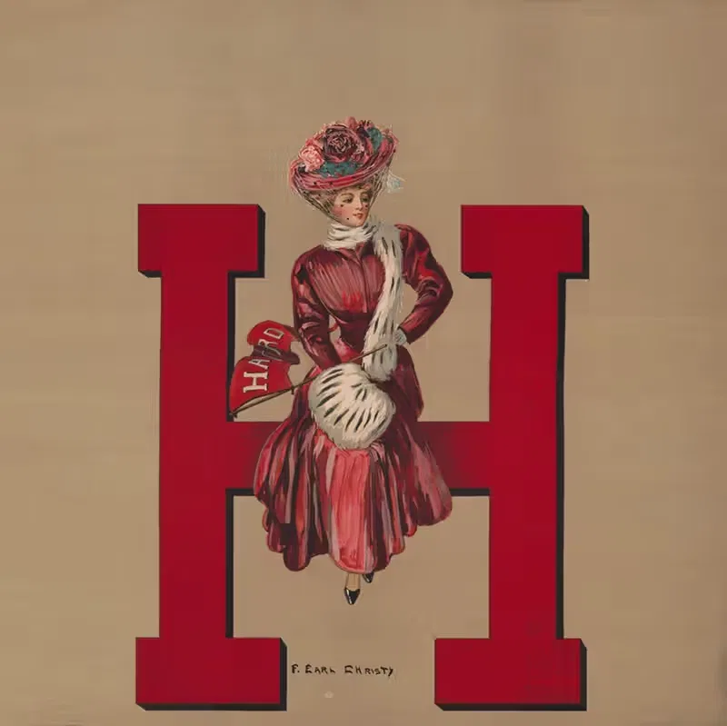 Woman sitting on giant H — F. Earl Christy