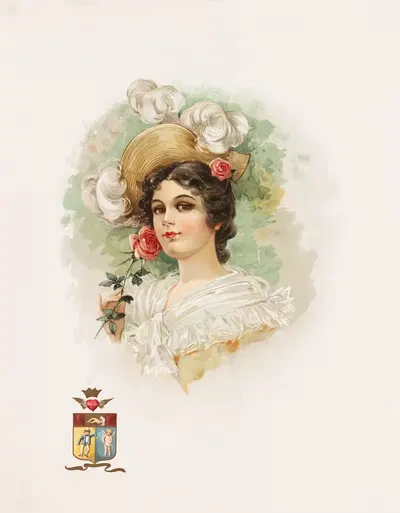 Young woman with pink roses by Katherine Connor, 1861–1897 — digital art print download
