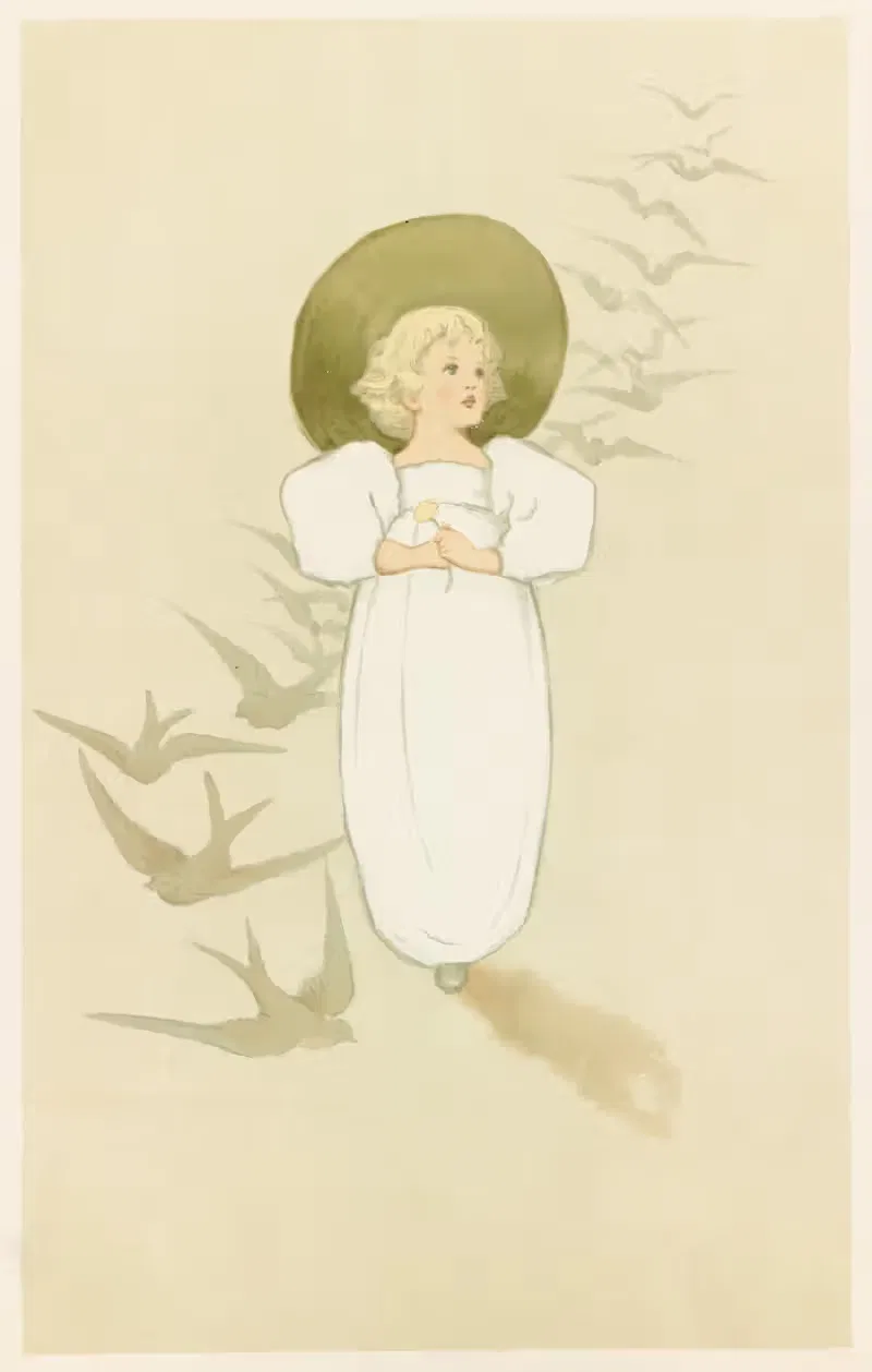 Little girl with swallows — Louis Prang & Co.