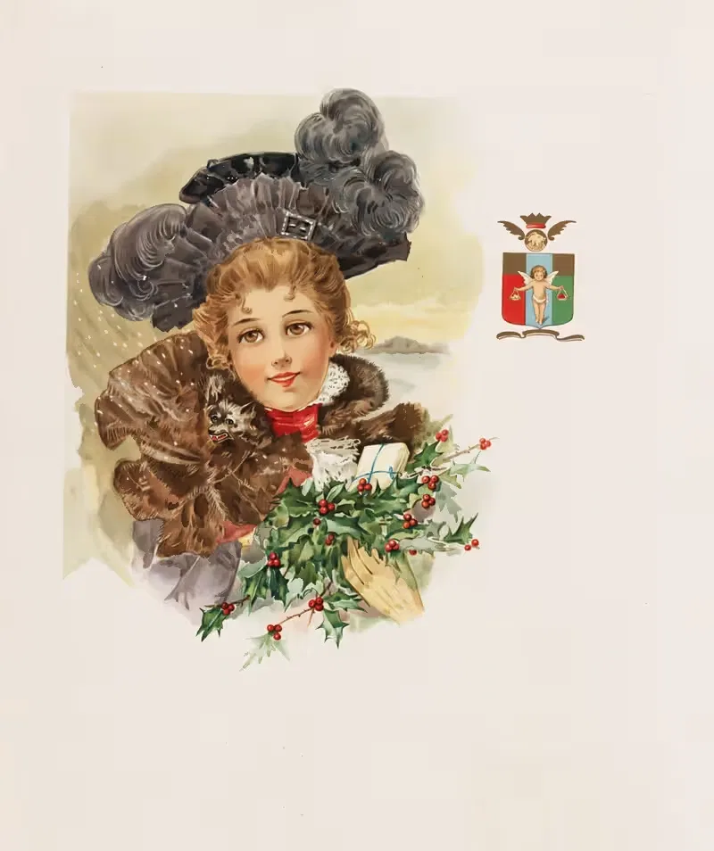 Woman carrying holly and package — Louis Prang & Co.