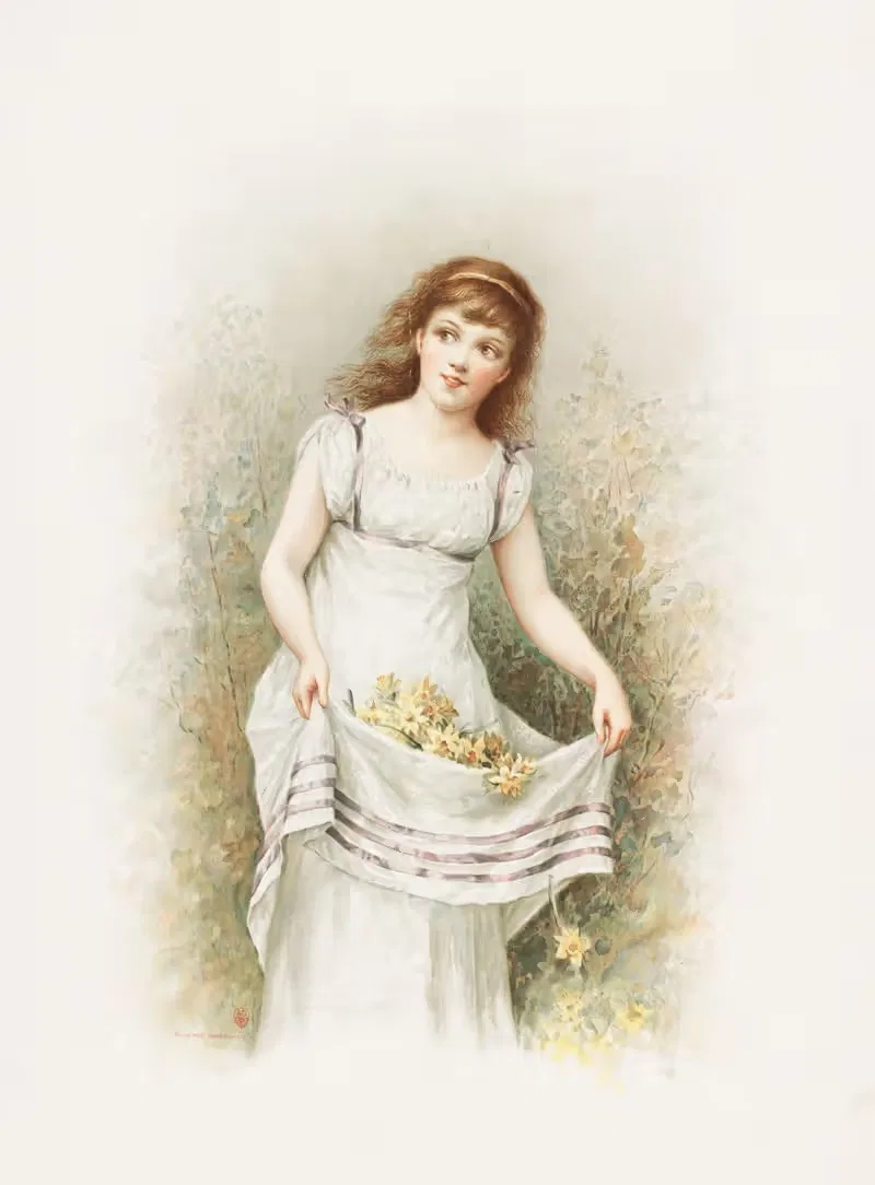 Женщина, собирающая нарциссы by Луи Пранг и Ко, 1893 — digital art print download