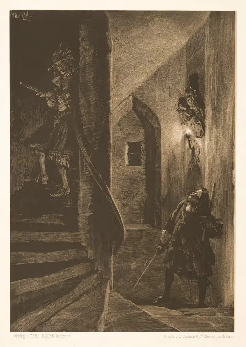 Погоня по извивающейся лестнице by Адольф фон Менцель, 1851 — digital art print download