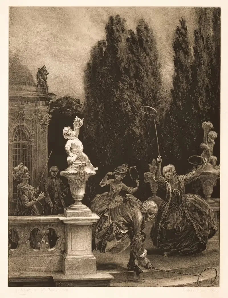 Игра в обручи на террасе замка by Адольф фон Менцель, 1851 — digital art print download
