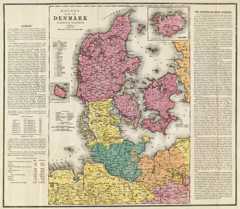 Bacon's map of Denmark Sleswig & Holstein — Bacon & Co.