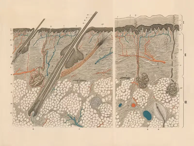 Cross-section of human skin. — Franz Frohse