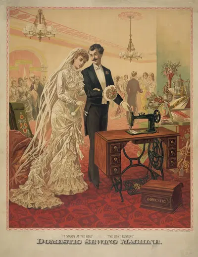 Bride and a groom at their wedding reception by W.J. Morgan & Co. Lith., 1882 — digital art print download