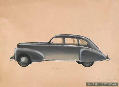 Blue automobile for Raymond Mathewson Hood by Wilbur Henry Adams, 1930 — digital art print download