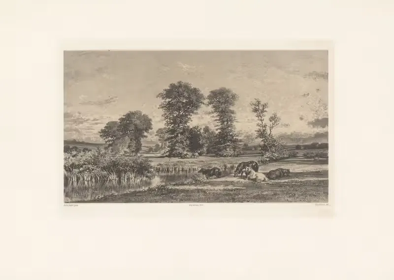 Landscape with horses by Adolphe Mouilleron, 1848-1862 — digital art print download