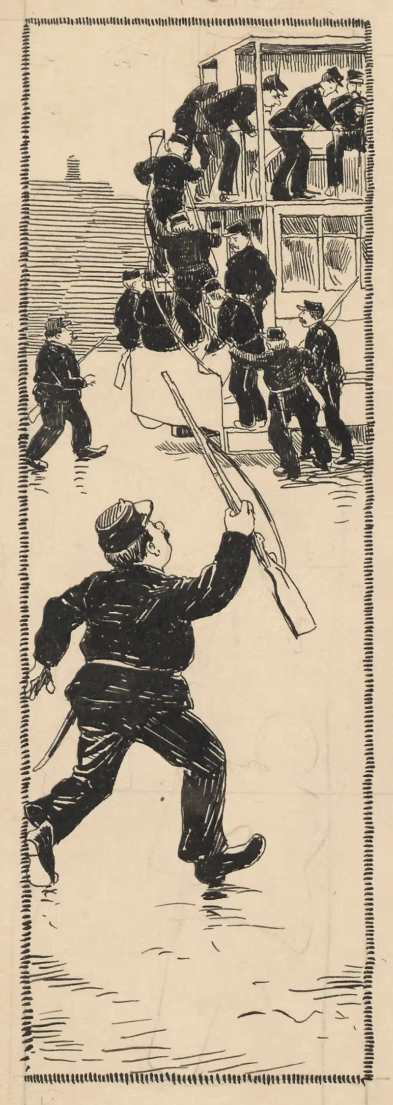 Вооруженные солдаты садятся в трамвай. by Альфред Шмидт, 1891 — digital art print download