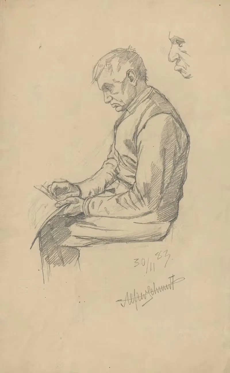 Мужчина сидит и читает книгу. by Альфред Шмидт, 1883 — digital art print download