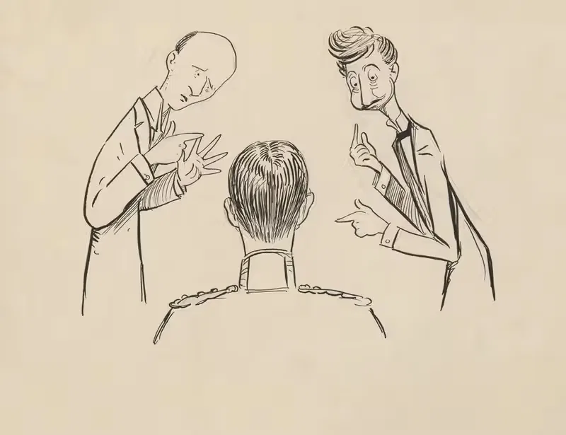 Munch and Rode try to explain something to the king. — Alfred Schmidt