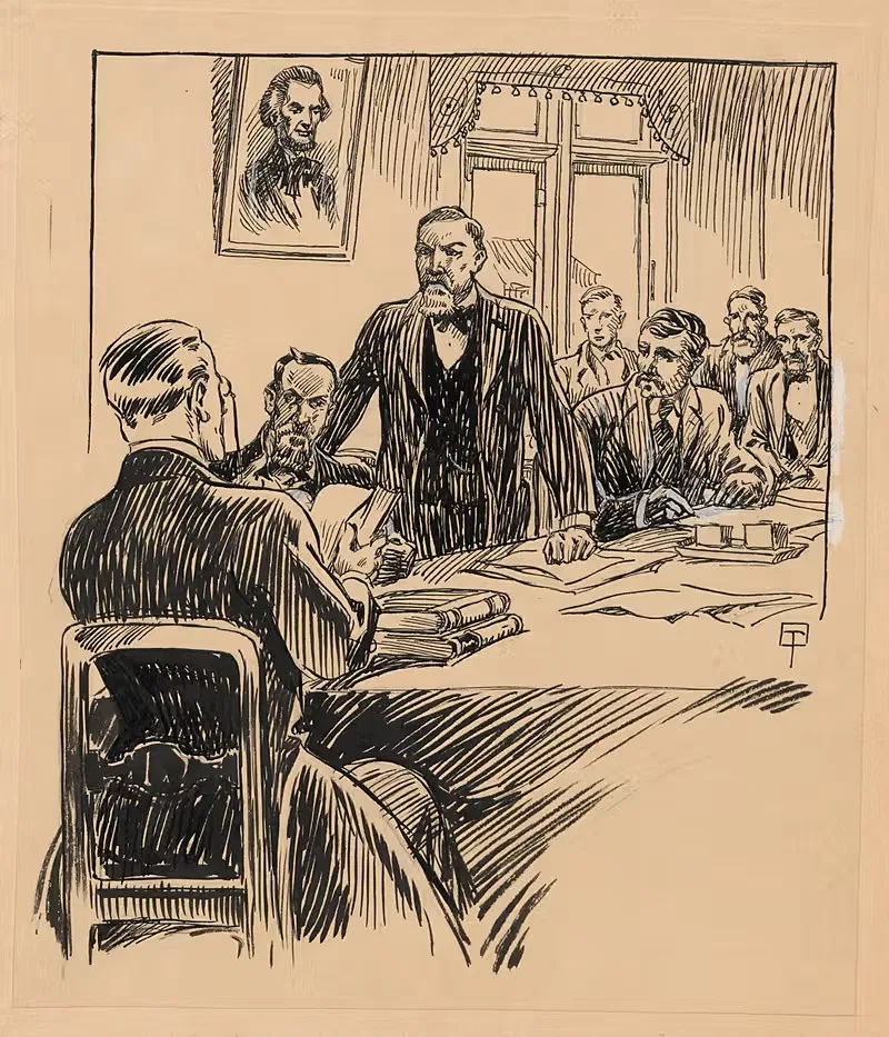Men are holding a meeting around a long table — Georg Tormer