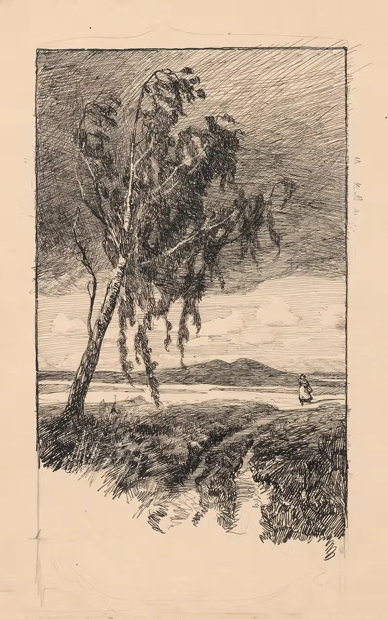 У дороги стоит одна береза. by Ханс Николай Хансен, 1870-1923 — digital art print download