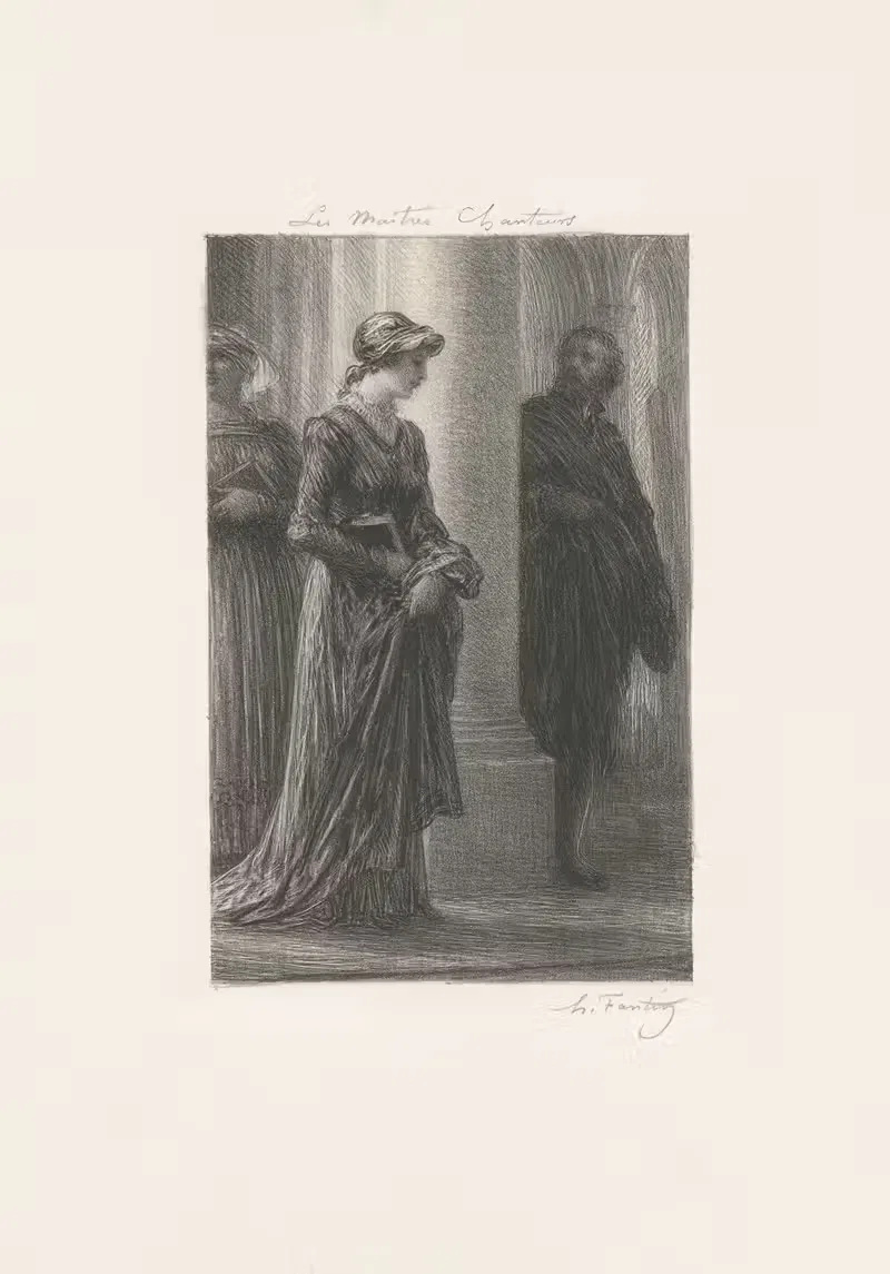 Les maîtres chanteurs de Nuremberg. Acte Ire. Rencontre de Walther et d'Eva — Henri Fantin-Latour