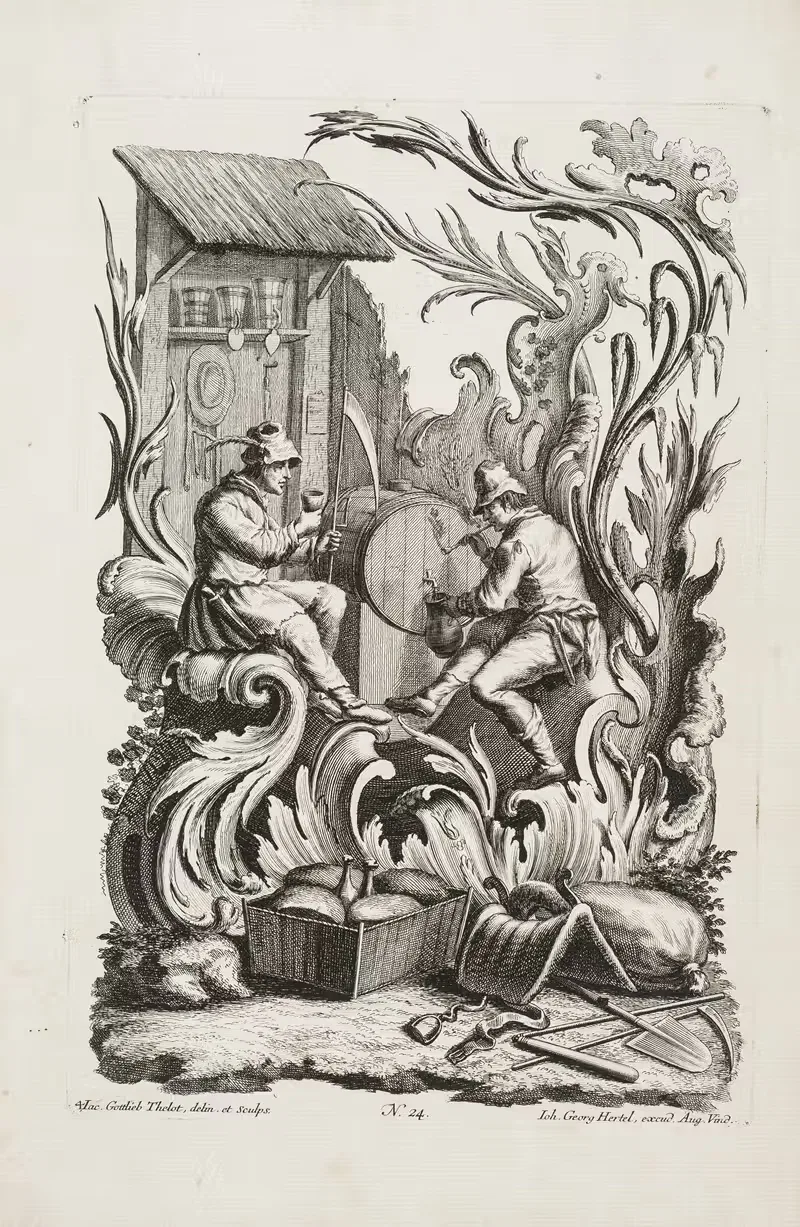 Изображение двух рабочих, пьющих вино by Якоб Готлиб Теллот, 1730-1768 — digital art print download