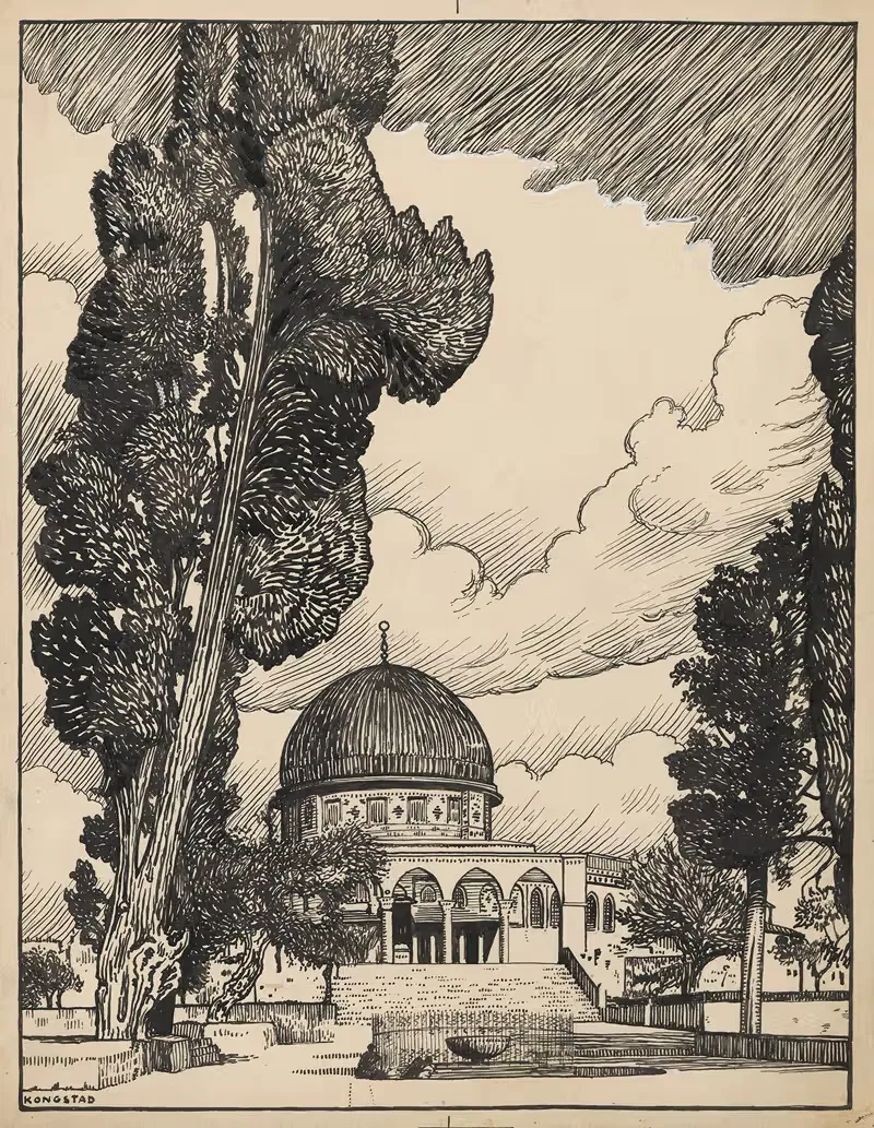 The Omar Mosque in Jerusalem. by Johan Kristian Kongstad, 1885-1929 — digital art print download