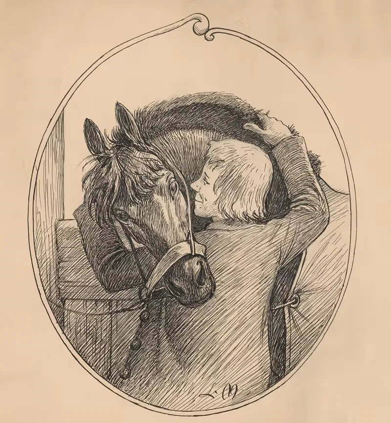Мальчик обнимает лошадь. by Луис Мое, 1875-1945 — digital art print download