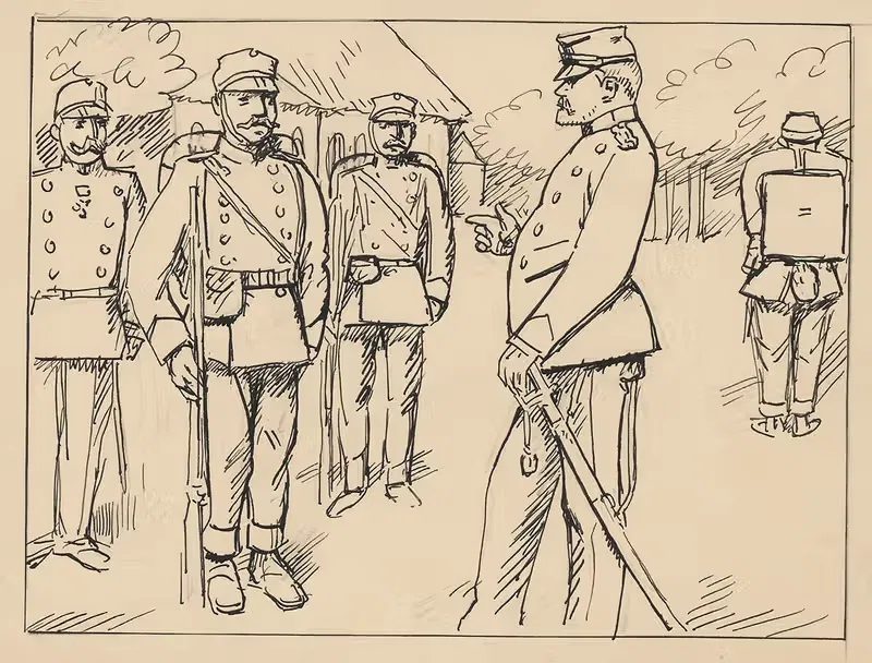 Солдаты стоят смирно перед командиром. by Расмус Кристиансен, 1880-1940 — digital art print download