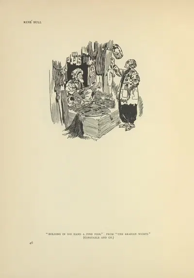 Holding in his hand a fine fish – The Arabian Nights by René Bull, 1914 — digital art print download