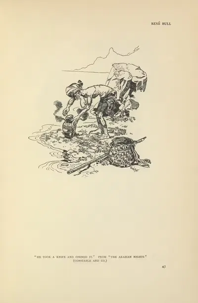 He took a knife and opened it – The Arabian Nights by René Bull, 1914 — digital art print download