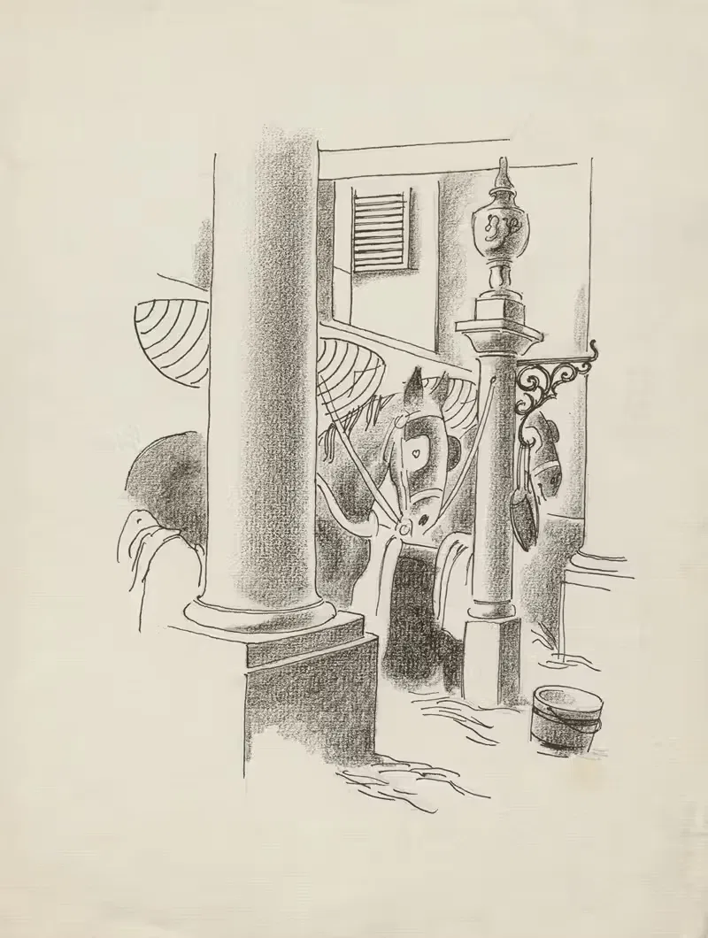 Конюшня с двумя лошадьми в шорах. by Вальдемар Андерсен, 1895-1928 — digital art print download