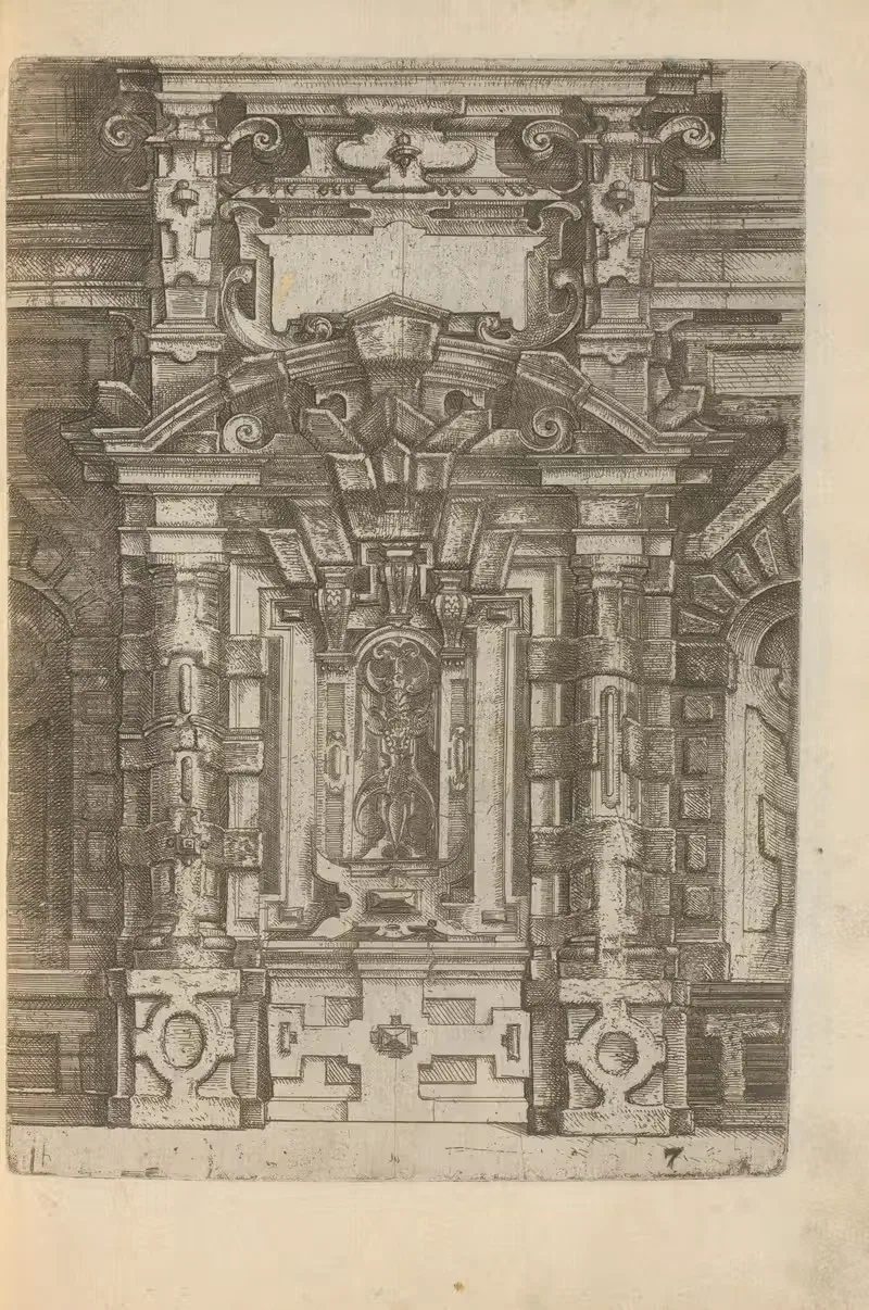 rticulated wall with gate-shaped wall decoration and pilasters — Wendel Dietterlin