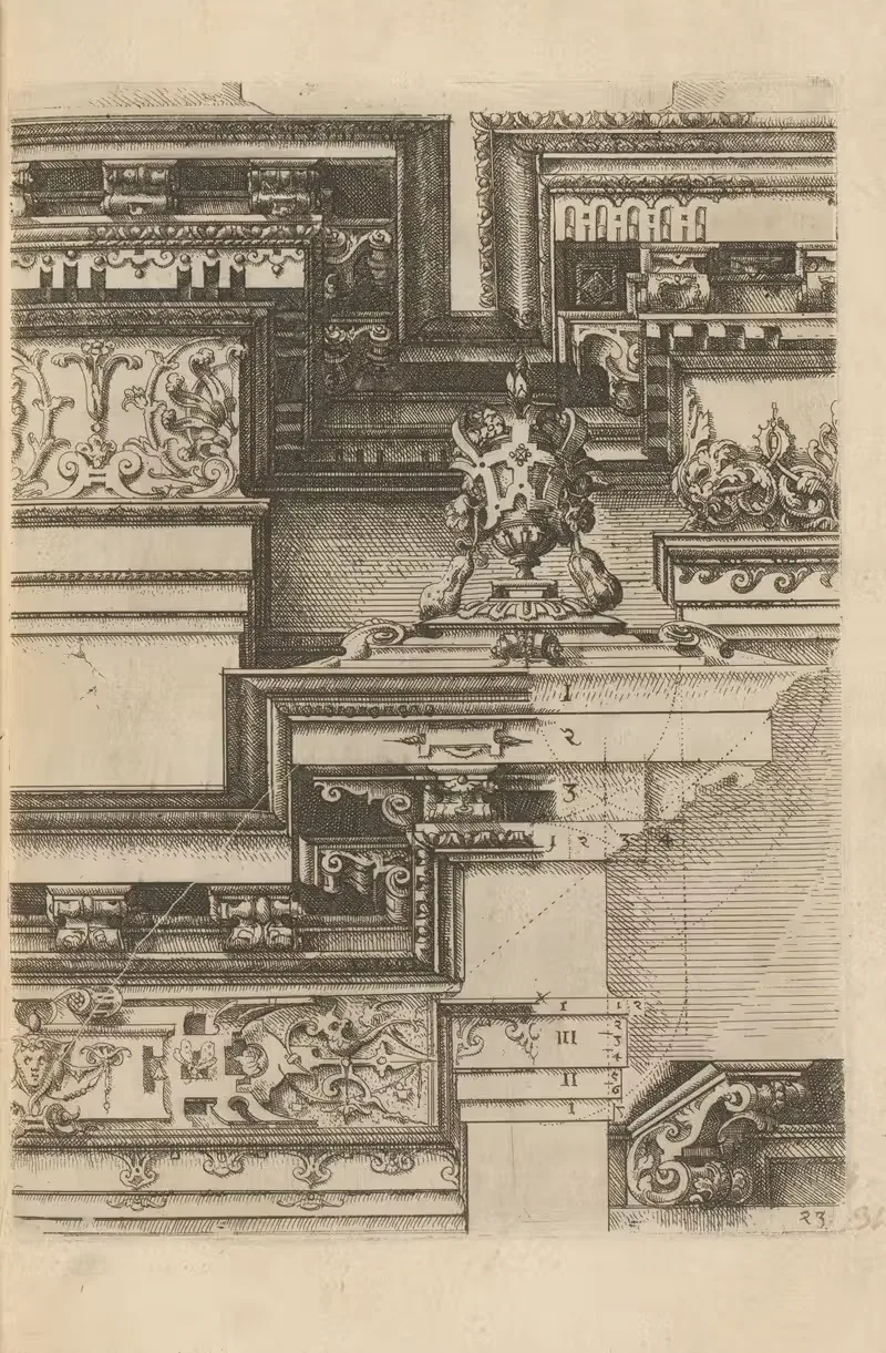 Три коринфских капители, консоль и две короны by Вендель Диттерлин, 1593-1595 — digital art print download
