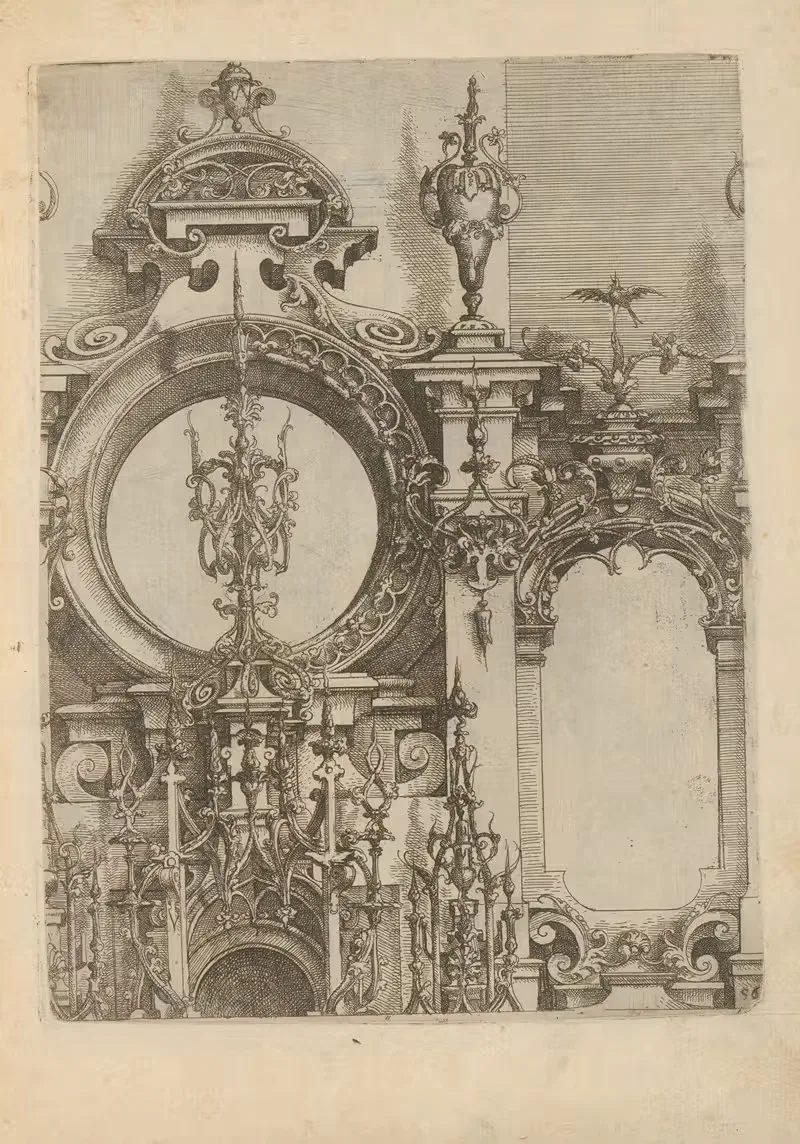 Два окна, украшенные листвой и готическими формами by Вендель Диттерлин, 1593-1595 — digital art print download
