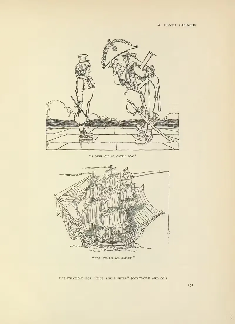 Illustrations for Bill the minder by William Heath Robinson, 1914 — digital art print download