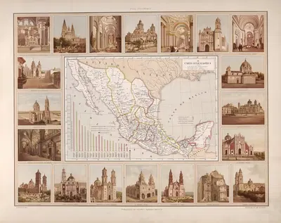 Ecclesiastical map by Antonio García Cubas, 1885 — digital art print download
