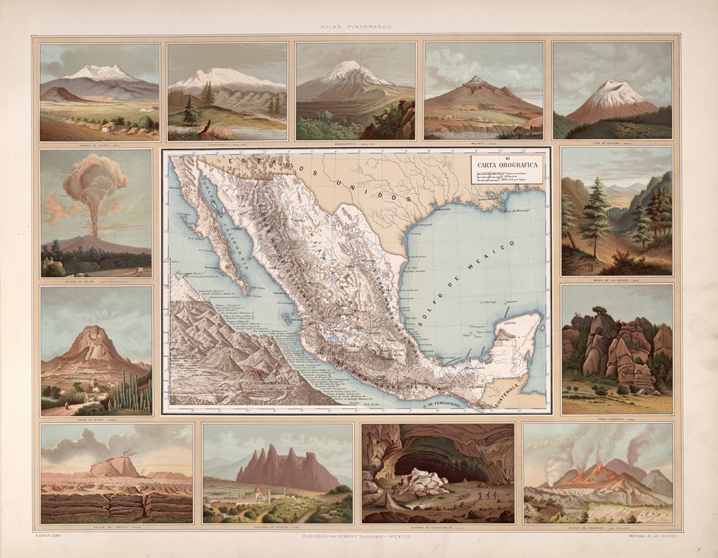 Orographic map by Antonio García Cubas, 1885 — digital art print download